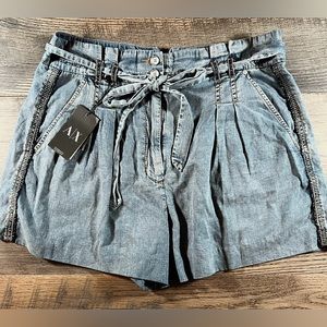 ARMANI EXCHANGE Shorts Womens Size 10 Blue Chambray Paperbag Tie Front Short NWT